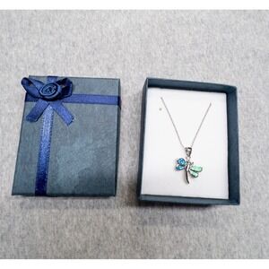 Sterling Silver 925 Blue Opal Fire Fly Pendant Necklace